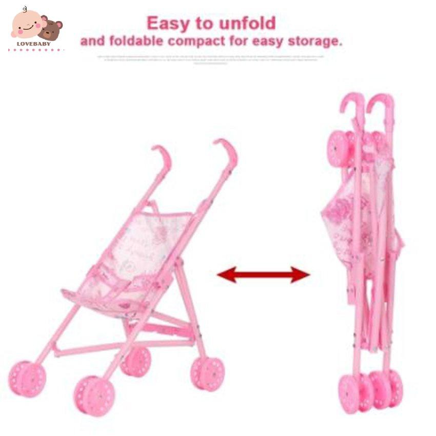 Đồ chơi xe đẩy em bé kèm búp bê 12 inch có thể gập lại làm quà cho bé