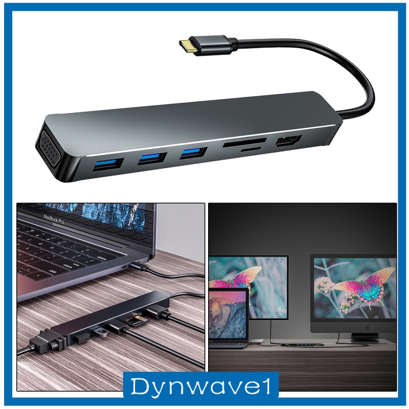 [DYNWAVE1] Aluminum 7 in 1 USB 3.0 C to HDMI 4K Hub Multiport Adapter Dongle