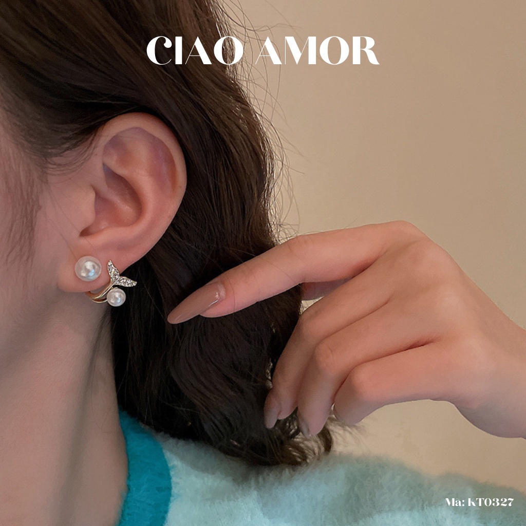 Khuyên tai nữ, Bông tai nữ nụ bạc 925 đính đuôi cá Trang sức Ciao Amor - K0327