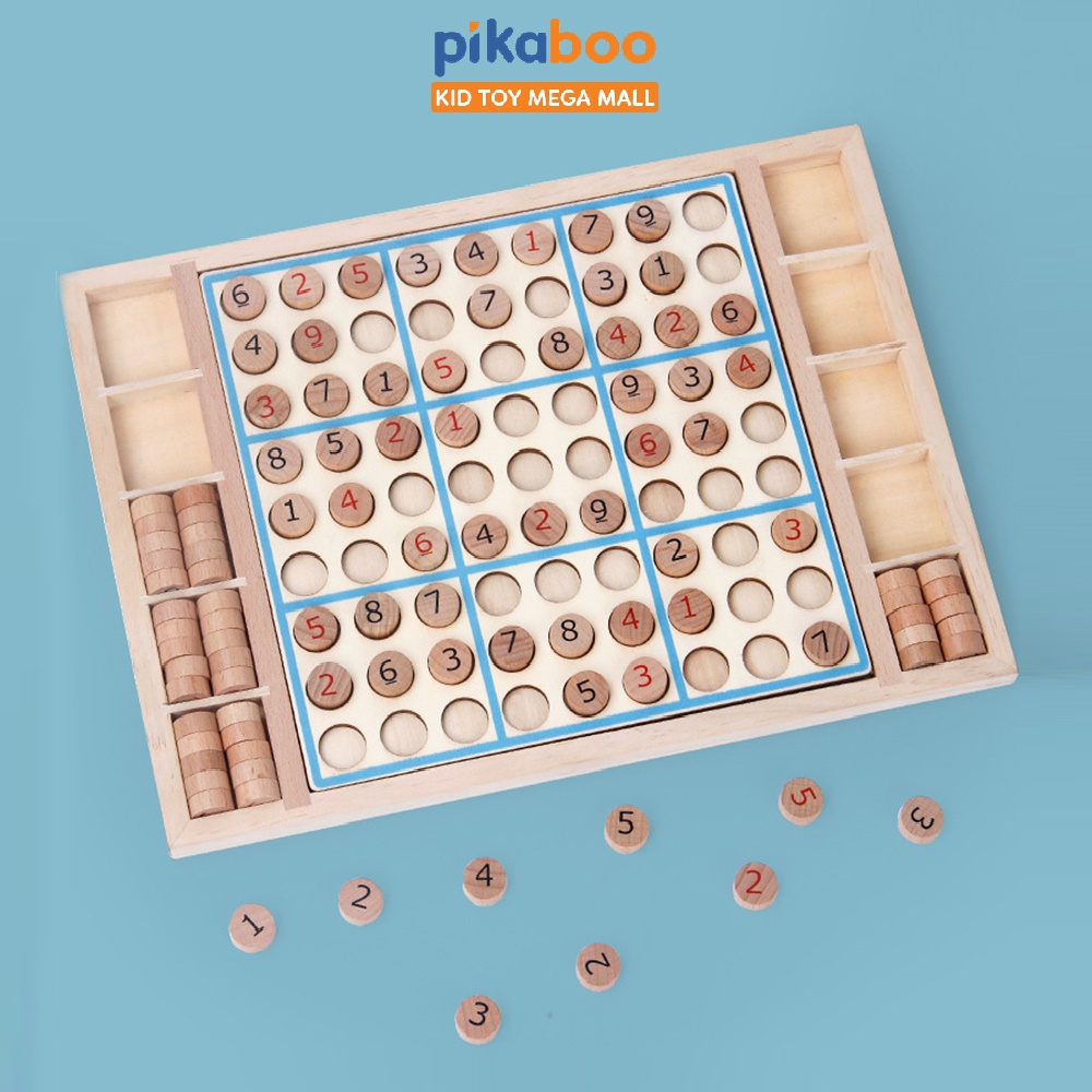 Đồ chơi trí tuệ Sudoku Pikaboo bằng gỗ bền đẹp an toàn câu đố sắp xếp số dựa trên logic theo tổ hợp cho trẻ từ 3 tuổi