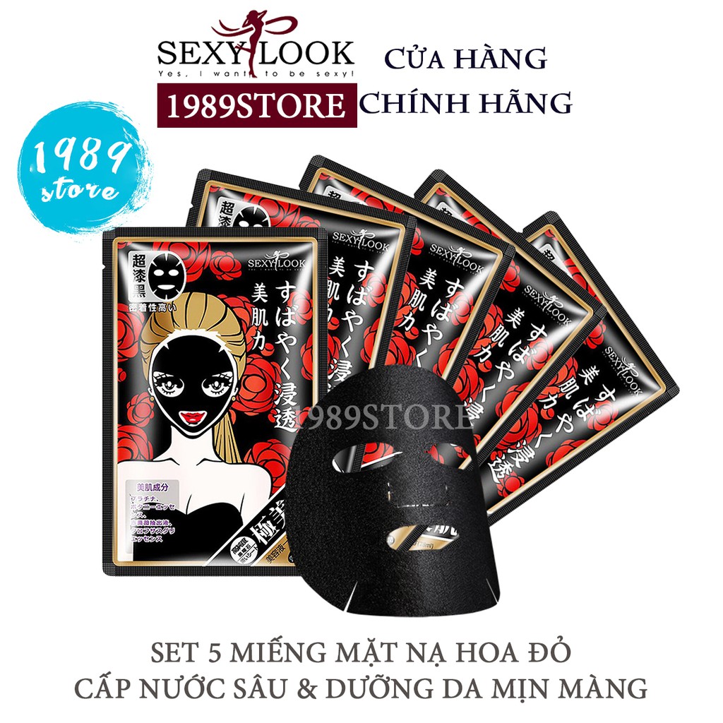 SET 5 Miếng Mặt Nạ Đen SexyLook Hoa Đỏ Cấp Nước Sâu &amp; Dưỡng Da Mịn Màng - 1989Store Phân Phối Chính Hãng