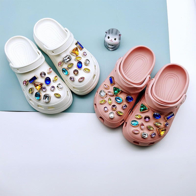 Jibbitz Phụ Kiện Nút Gắn Giày Crocs Đính Đá Kim Cương Màu Sắc Cổ Điển Có Thể Tháo Rời Cho Nữ