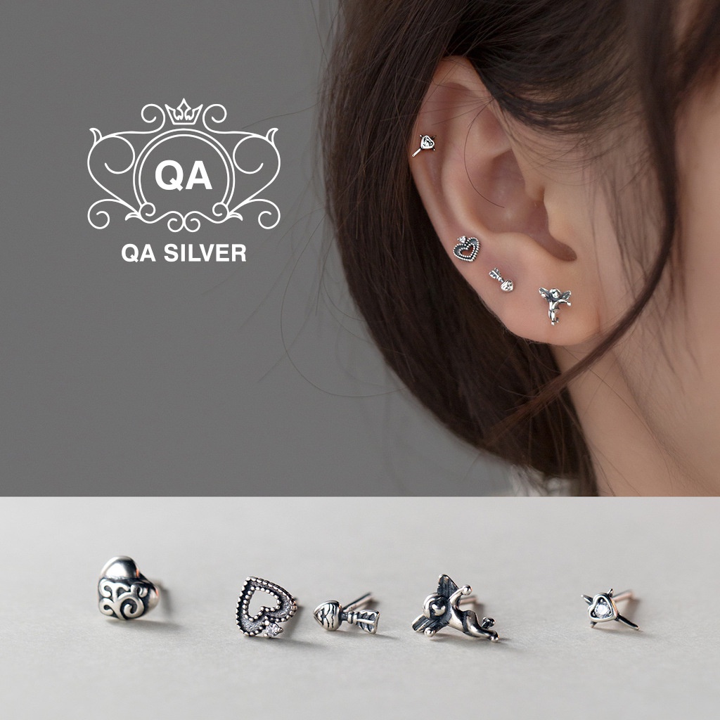 Set khuyên tai bạc 925 thiên thần trái tim S925 ANGEL Silver Earrings QA SILVER EA220505