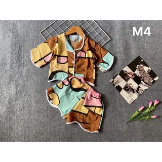 bộ đồ pijama lụa màu lập thể cho bé