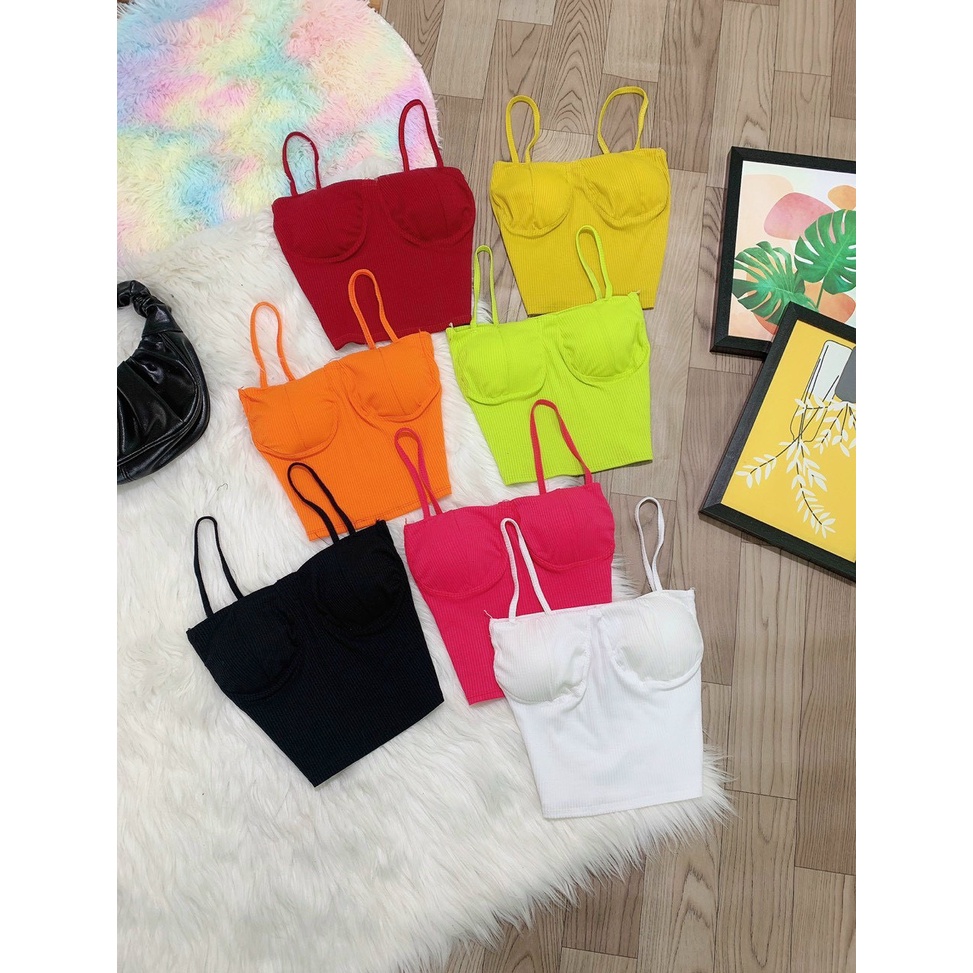 áo bra 2 dây croptop thun gân có viền mút sexy nal