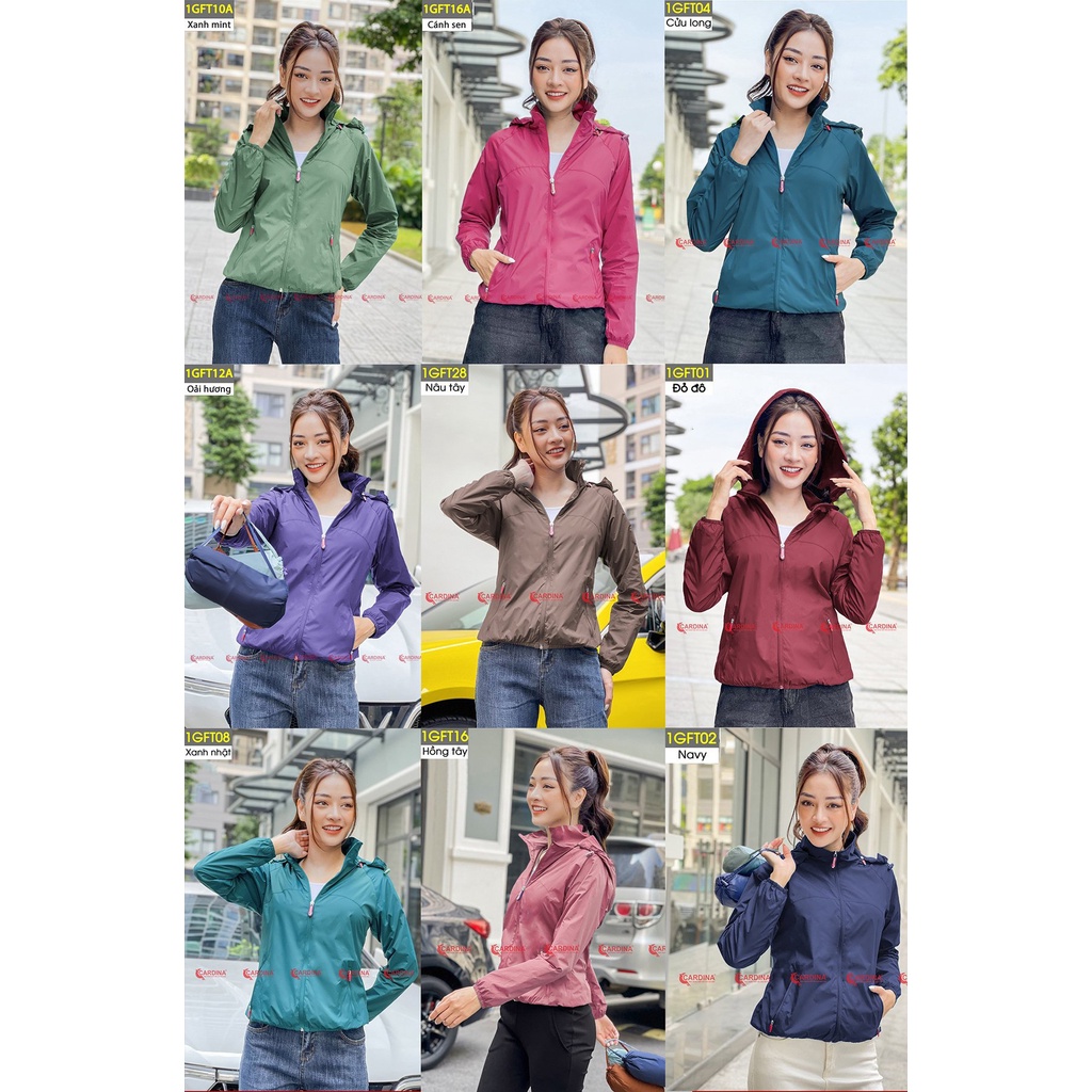 Áo Gió Nữ 𝐂𝐀𝐑𝐃𝐈𝐍𝐀 2 Lớp Cản Gió Chống Nước Cao Cấp Chính Hãng Tặng Kèm Túi Đựng Siêu Gọn