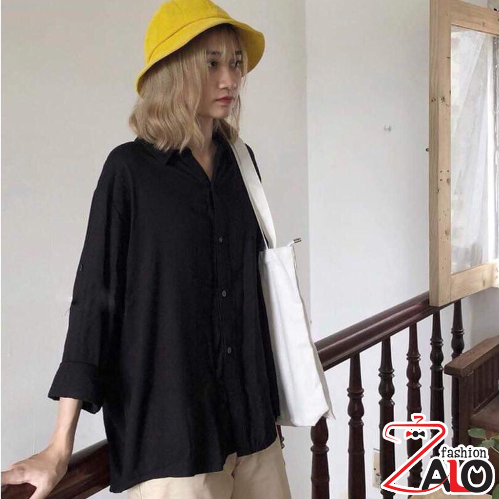 Áo sơ mi Basic nam nữ Zalofa dài tay cổ bẻ Trắng Đen vải lụa thái co giãn thấm mồ hôi tốt | BigBuy360 - bigbuy360.vn