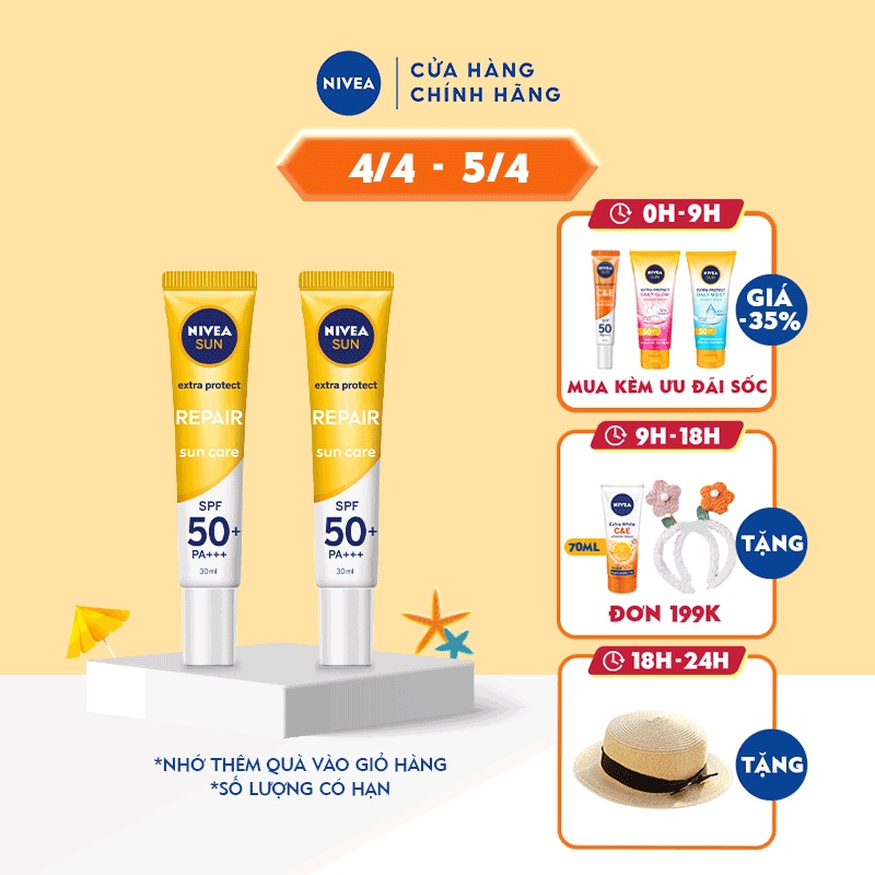 Bộ đôi tinh chất chống nắng và dưỡng trắng Nivea SFP50+ PA+++ (30ml/chai) - 86016