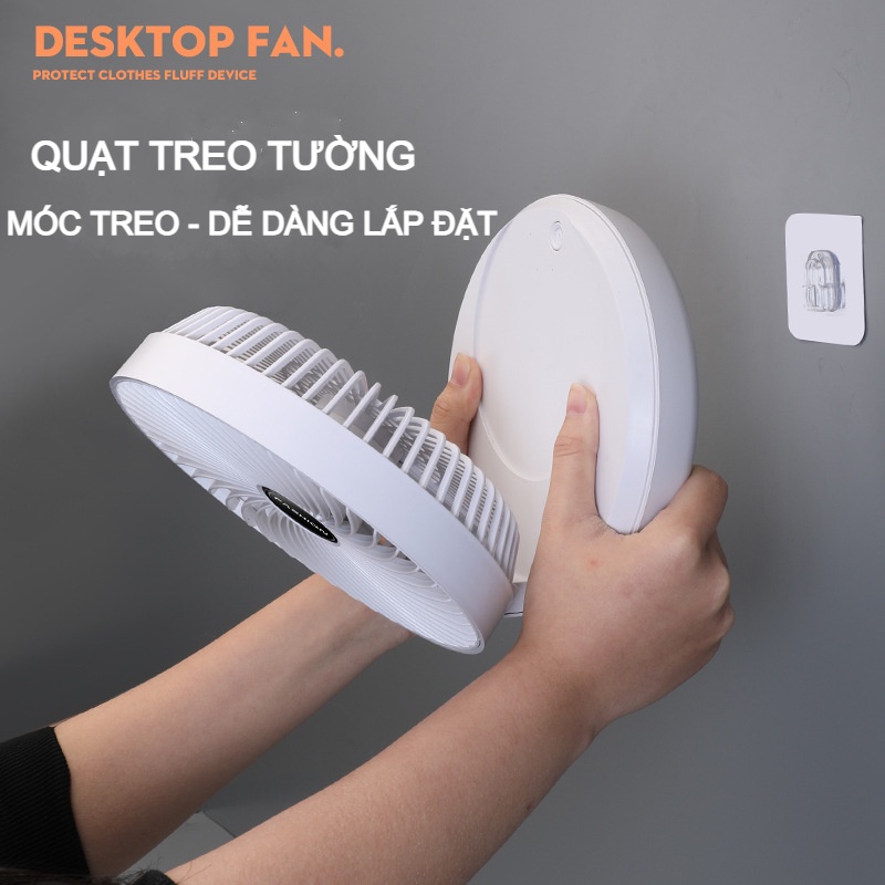 2022 Quạt Mini Tích điện Treo Tường để Bàn 3 Tốc độ Gió Nhỏ Gọn Thiết Kế Sang Trọng Quạt Bàn Văn Phòng