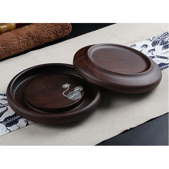 Thuyền trà gỗ mun khảm bạc