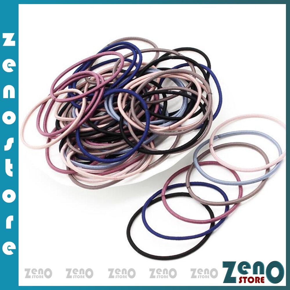 Set 100 dây buộc tóc nhiều màu, dây thun buộc tóc đàn hồi đựng trong túi zip PT01