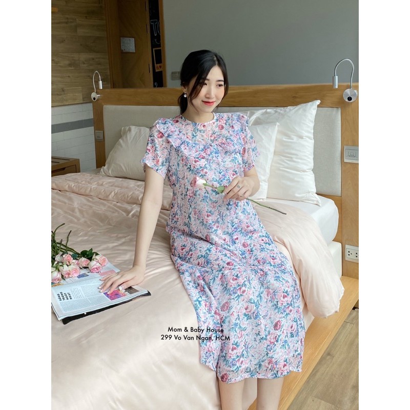 Sarah Dress - Đầm bầu thiết kế maxy hoa nhí bèo ngực