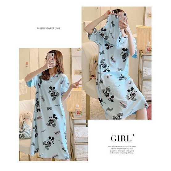 Váy xuông mặc đi ngủ chất liệu cotton hoạt hình cute dễ thương HT02  mặc nhà mùa hè
