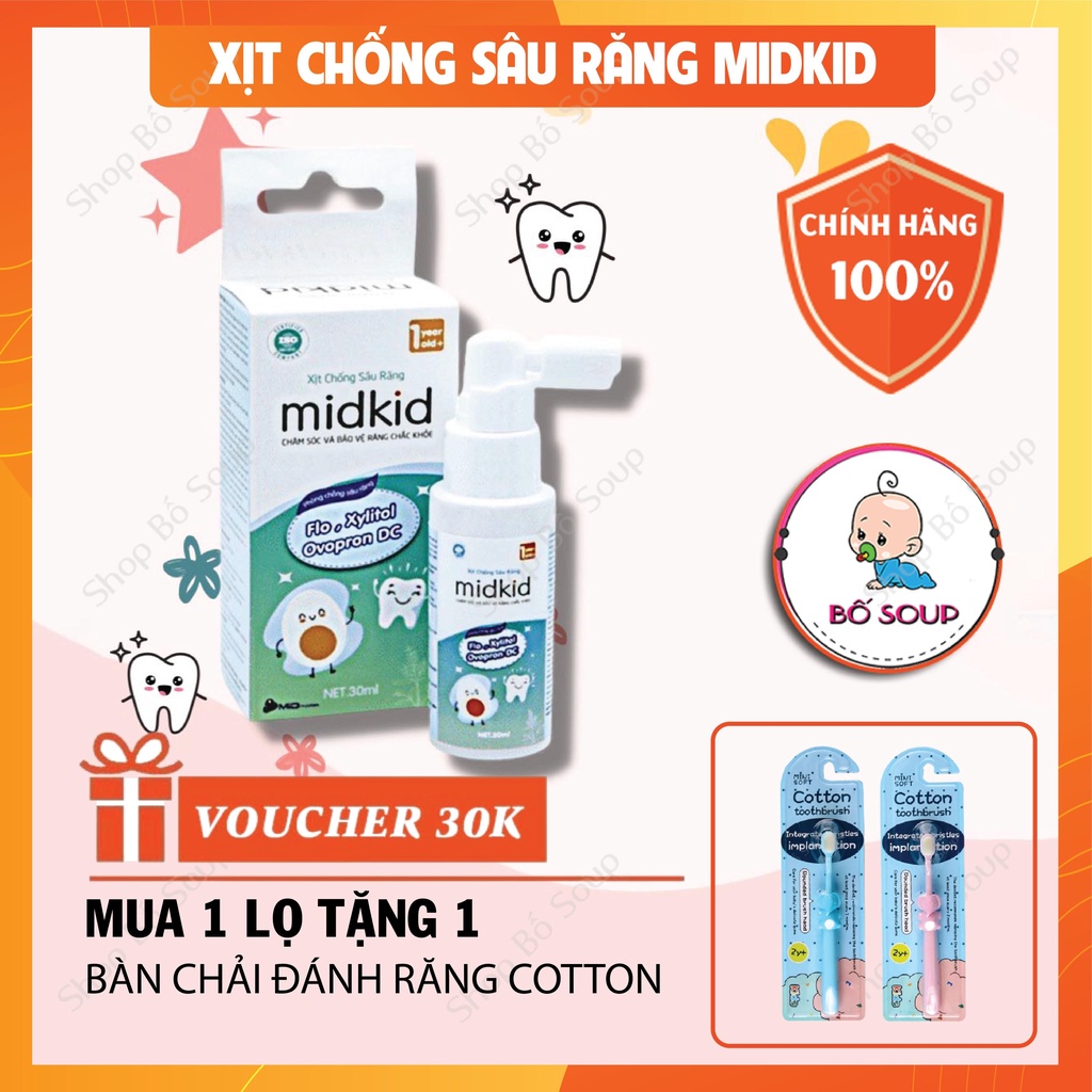 Xịt chống sâu răng cho bé Midkid phù hợp cho trẻ em từ 1 tuổi giúp bảo vệ men răng, ngăn ngừa ố vàng