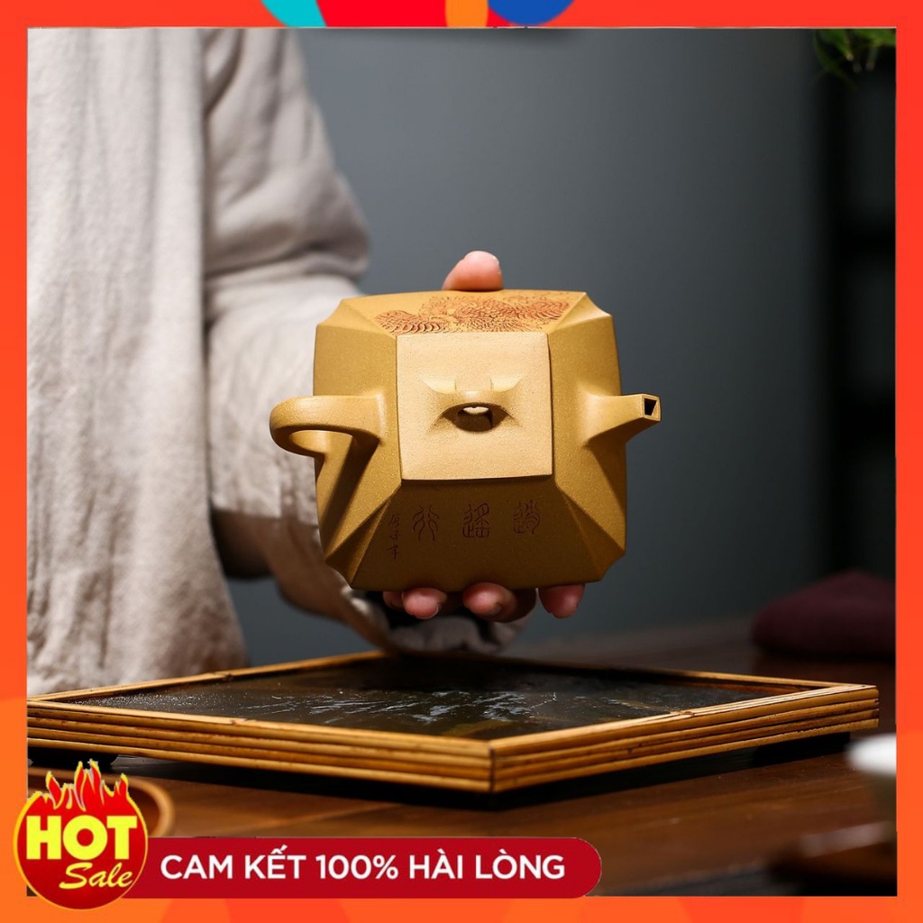 Ấm trà tử sa tứ phương thạch biều