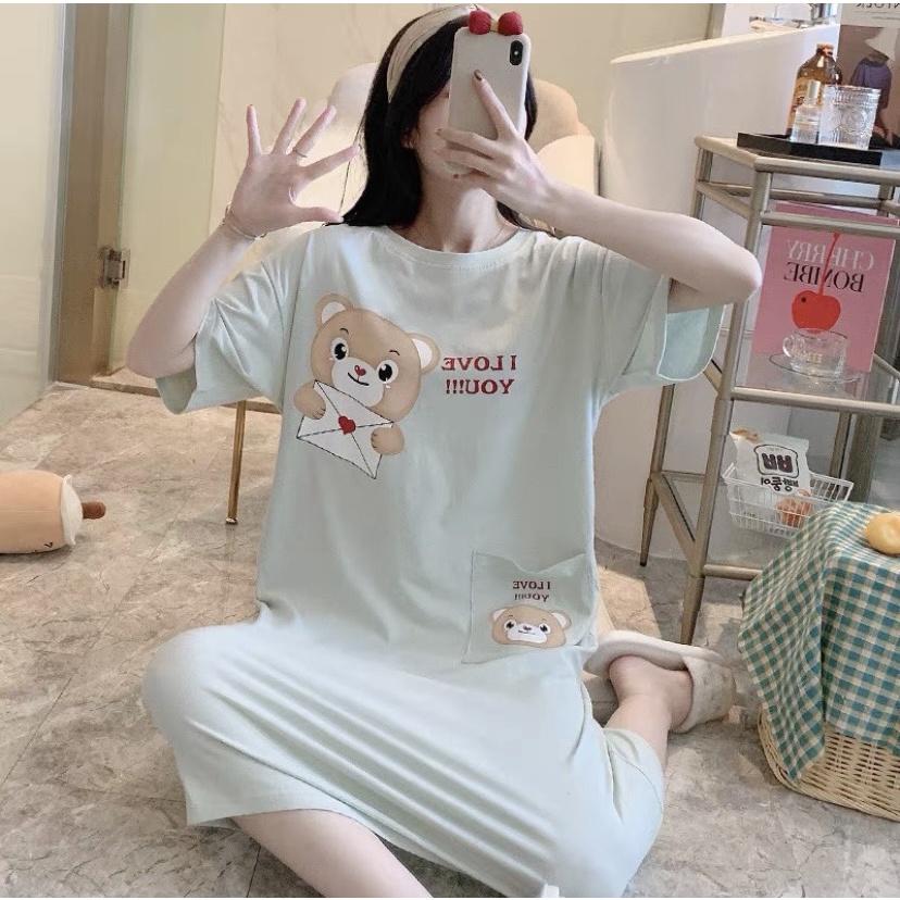 Váy ngủ mặc nhà chất cotton mát mềm co giãn thấm hút mồ hôi Freeszie từ 40-65kg- V02
