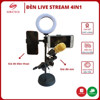 Đèn Live Stream 4in1 Để Bàn Có Chân Đỡ Micro LivesTream Hai Điện Thoại - Bộ Giá Đỡ