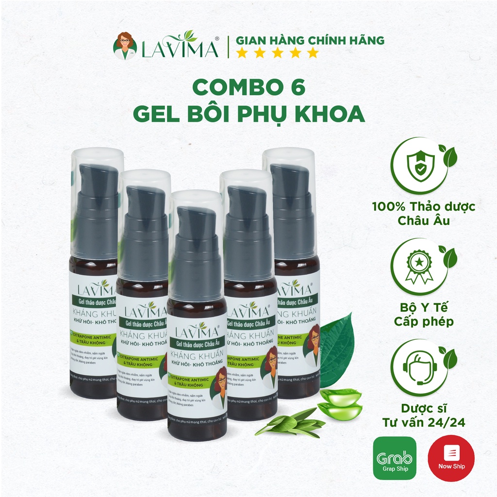 Combo 6 Gel Bôi phụ khoa kháng khuẩn, nấm ngứa Lavima- 100% thảo dược Châu Âu