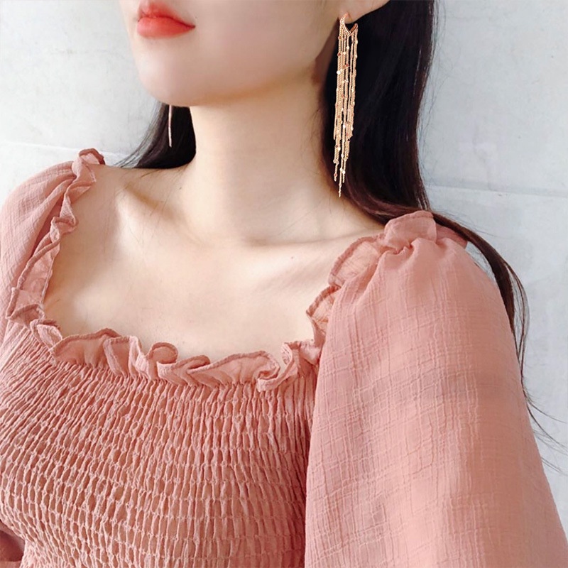 Bông tai dáng dài hình trái tim phong cách Hàn Quốc thời trang