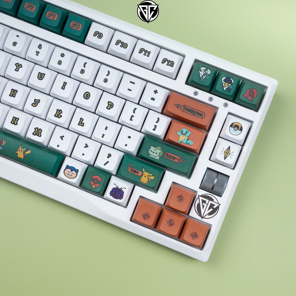 Keycap POKEMON xanh lá 128 nút bàn phím cơ Thick PBT XDA Profile