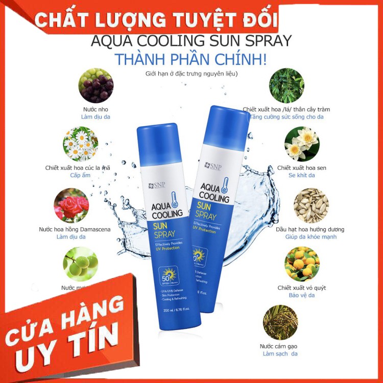 Chống nắng xịt mát da cấp ẩm, dưỡng trắng, chống nhăn- Aqua Cooling Sun Spray SNP