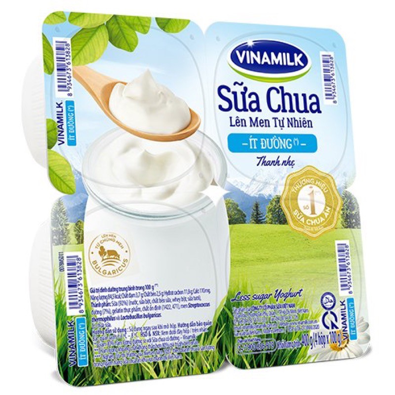 VỈ 4 HỘP SỮA CHUA VINAMILK ÍT ĐƯỜNG 100G