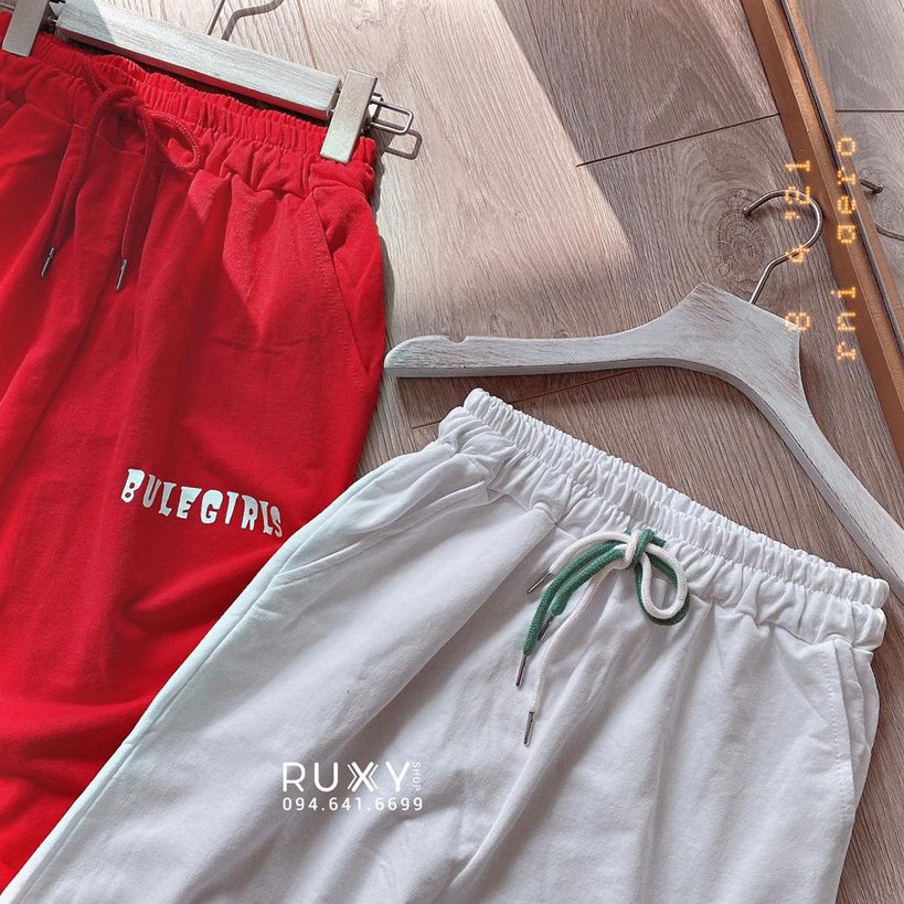 [Mã BMBAU50 giảm 50K đơn 150K] Quần Jogger Nữ Ruxy Bo Gấu Bule Girl Da Cá Cạp Chun Đỏ Trắng