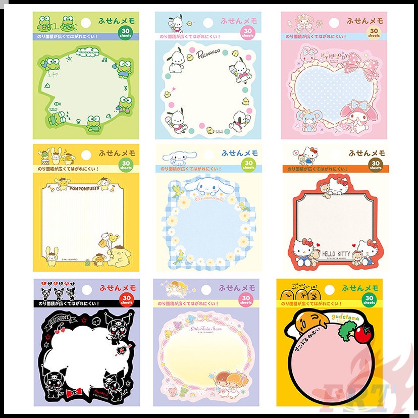 30 Tờ / Bộ ✿ Ghi Chú Dính Sanrio Q-2 ✿ Giấy Dán Ghi Chú Họa Tiết Hoạt Hình Hello Kitty / Little Twin Stars / Gudetama / Cinnamonroll / My Melody / PomPomPurin N Times