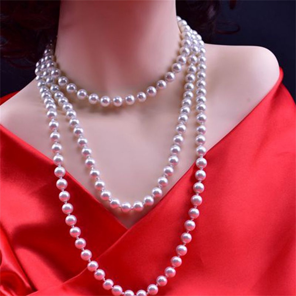 Yoomall Vòng cổ Ngọc Trai Nhân Tạo Dài Quyến Rũ Có Mặt Kính Và Chùm Lông Vũ Cho Kỷ Niệm