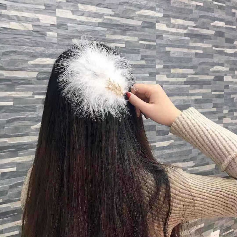 Kẹp tóc mái đính lông vũ phong cách cổ điển dễ thương thời trang thu đông