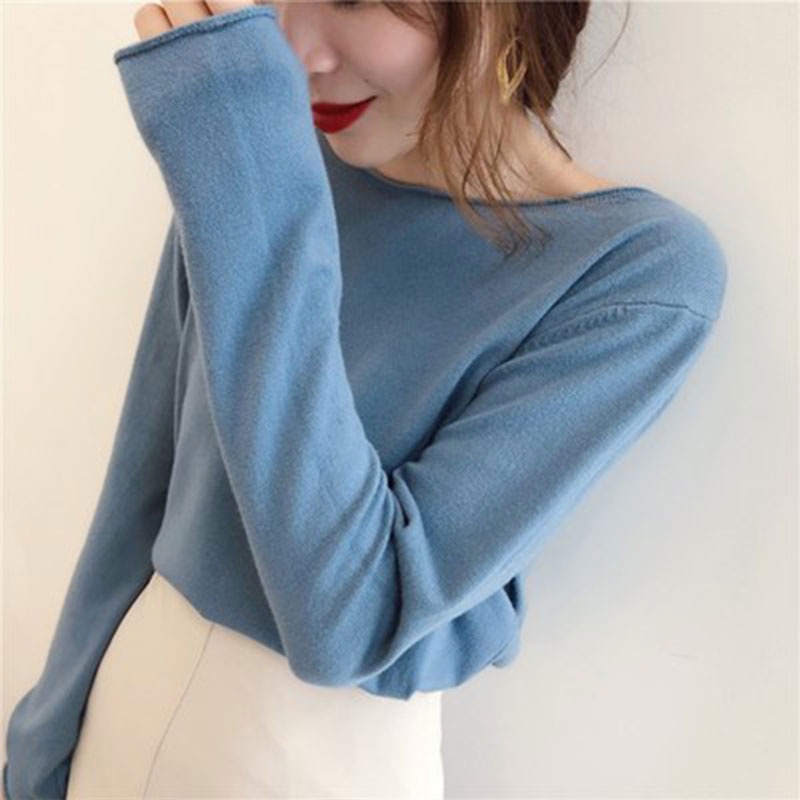 Áo Sweater Dệt Kim Tay Dài Cổ Tròn Dáng Rộng Thời Trang Mùa Thu Cho Nữ