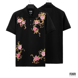 Áo thun nam Polo cổ bẻ họa tiết hoa hồng Rose Loneline chát Cotton thoáng mát, co dãn - FEAER DENIM