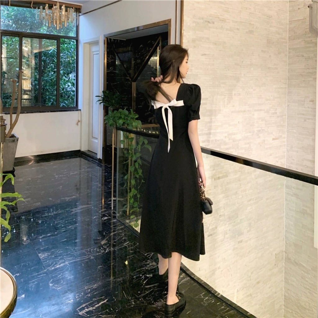 [FREESHIP] Váy Xòe  màu đen Thắt Nơ say lưng Quảng Châu Cao Cấp100