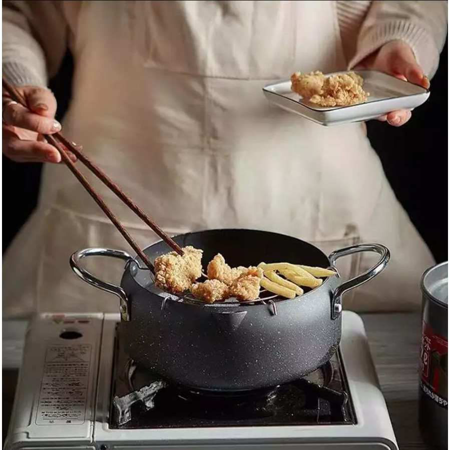 (GIAO HÀNG NHANH) NỒI CHIÊN LỌC DẦU CHỐNG DÍNH CAO CẤP TẶNG KÈM VỈ GÁC RÁO DẦU TIỆN LỢI - CHẢO CHIÊN RÁN THỰC PHẨM