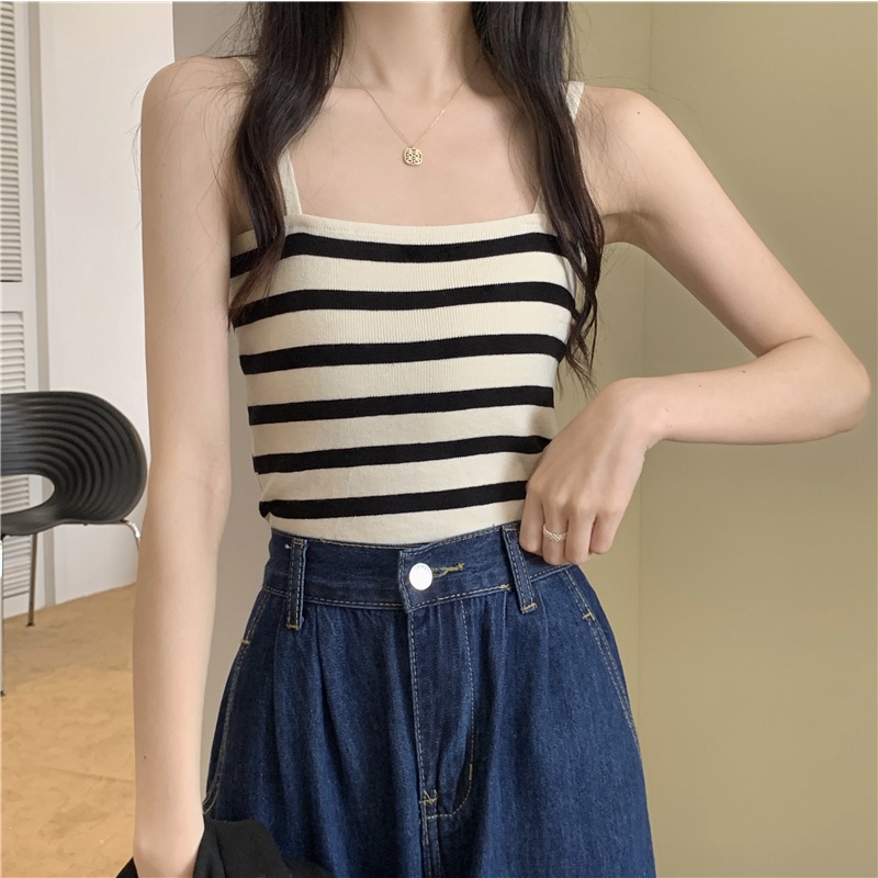 622197#Áo Dệt Kim Hai Dây Kẻ Sọc Thời Trang Mùa Hè Cho Nữ