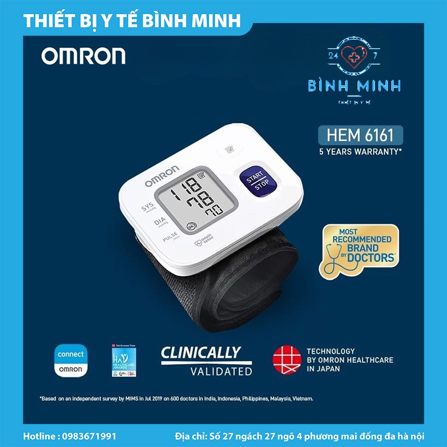 ( TBYT BÌNH MINH ) Máy Đo Huyết Áp Cổ Tay Omron HEM-6161 | Công Nghệ Đo Intellisense Mới Tự Động Hoàn Toàn , Cho Kết Quả