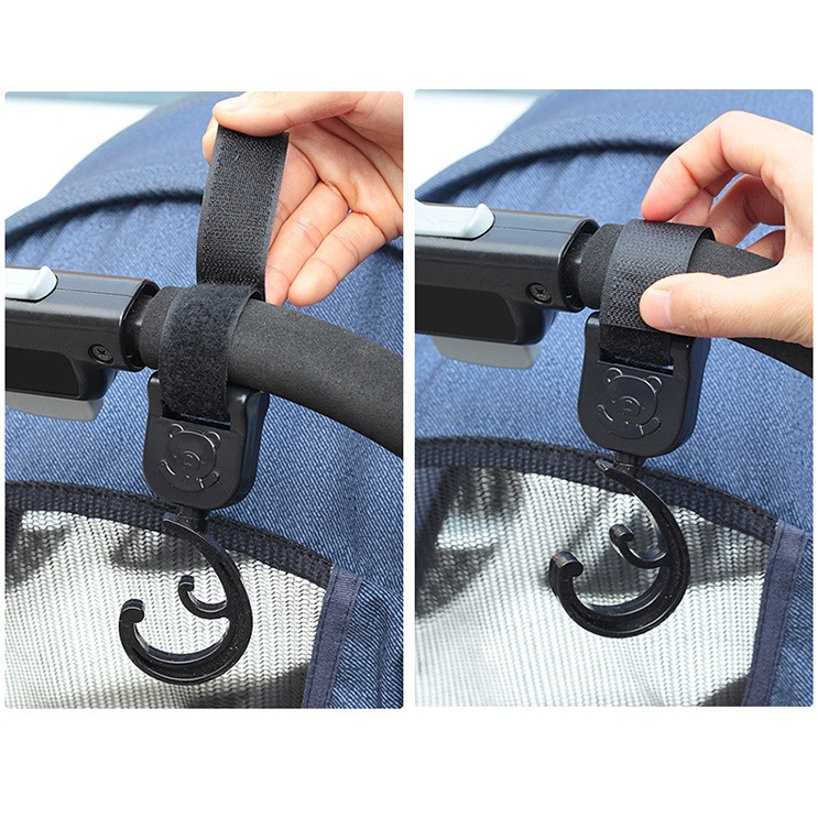 Móc treo đồ gắn xe đẩy em bé 2 lớp siêu khỏe xoay 360 độ Móc treo ô tô cho trẻ