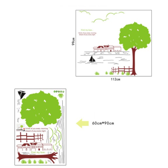 Decal trang trí cây xanh lớn và dòng sông mẫu mới