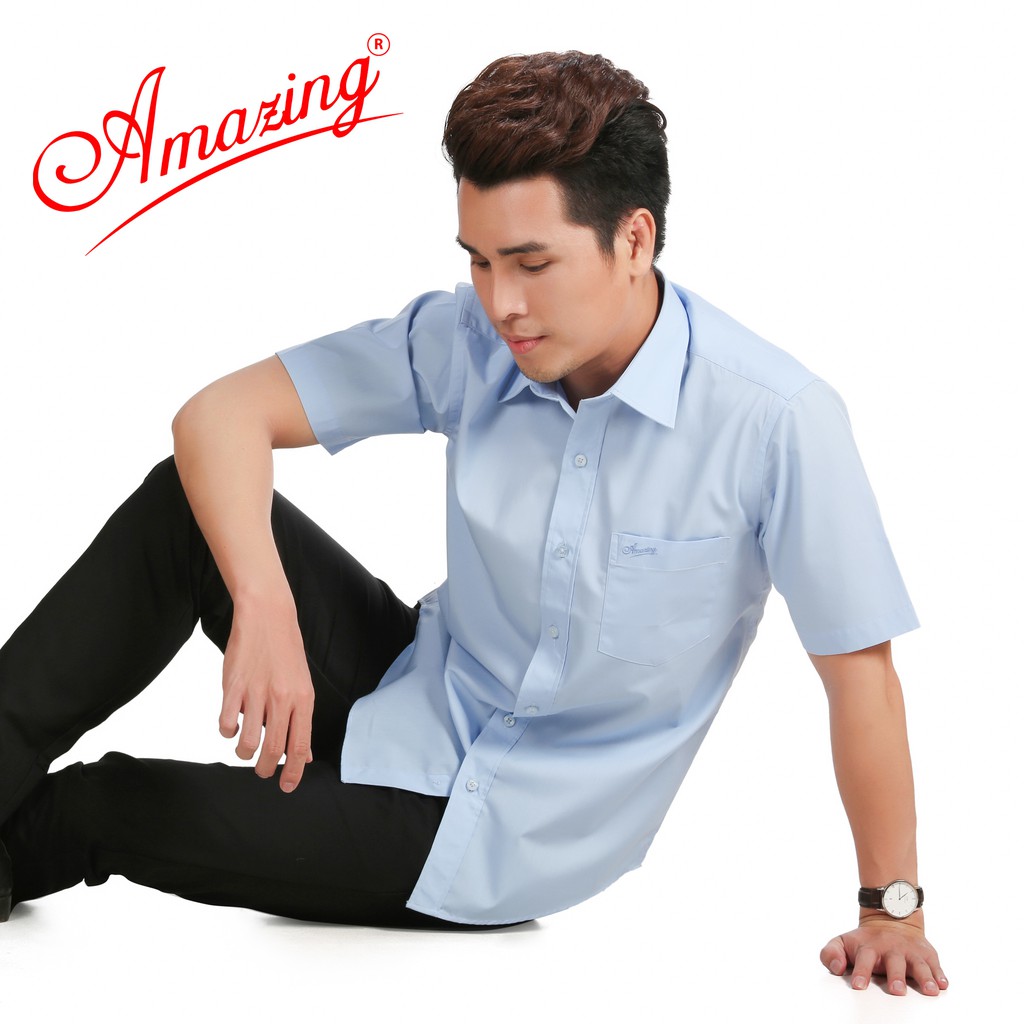 Áo sơ mi nam tay ngắn màu trơn, kỷ thuật may sắc xảo, chất liệu hút mồ hôi tốt, Amazing