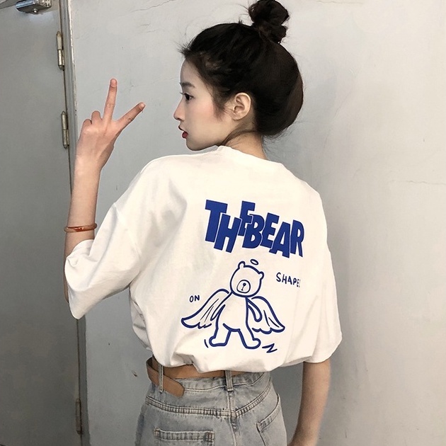 Áo thun ZHELIHANGFEI tay ngắn in chữ thiết kế dáng rộng thoải mái tùy chọn màu sắc