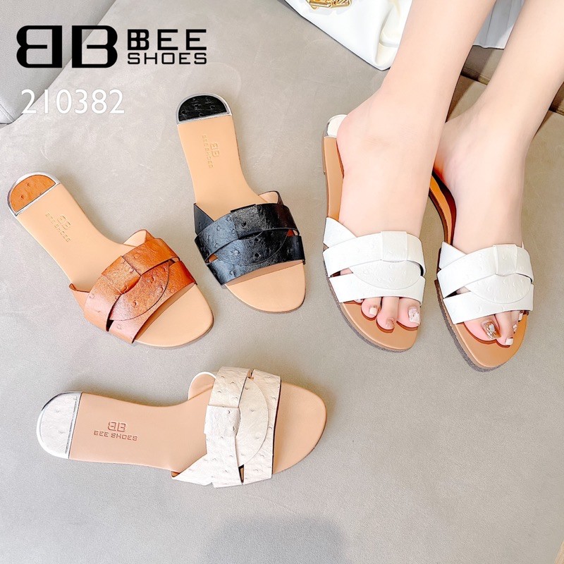 BEESHOES - DÉP NỮ MŨI TRÒN QUAI NGANG ĐAN - DÉP NỮ MŨI TRÒN QUAI NGANG ĐAN ĐẾ BỆT SẴN MÀU ĐEN - TRẮNG - NÂU - KEM 210382