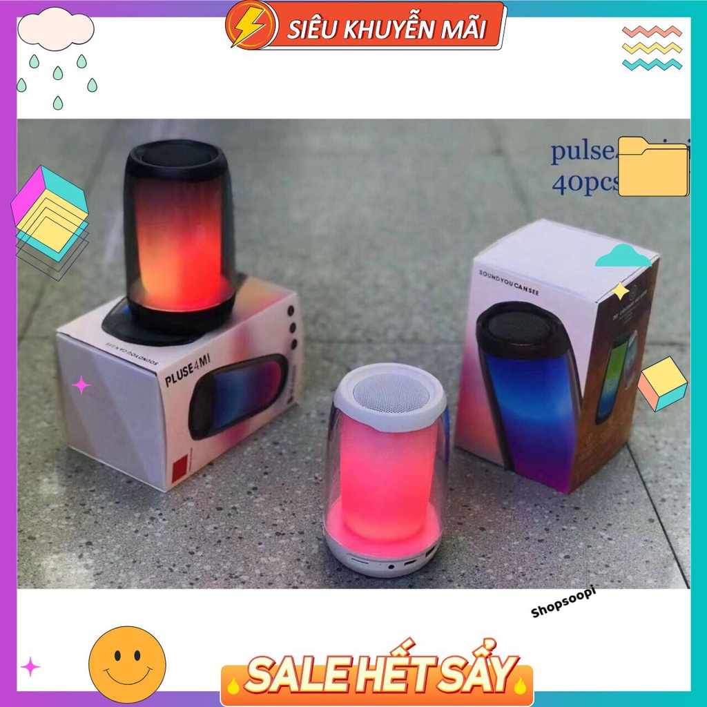 Loa Bluetooth Mini PULSE 4 MINI Âm Bass Cực Hay Có ĐÈN  Led Đổi Màu  Hàng Cao Cấp Hỗ Trợ Thẻ Nhớ, USB, Jack 3.5