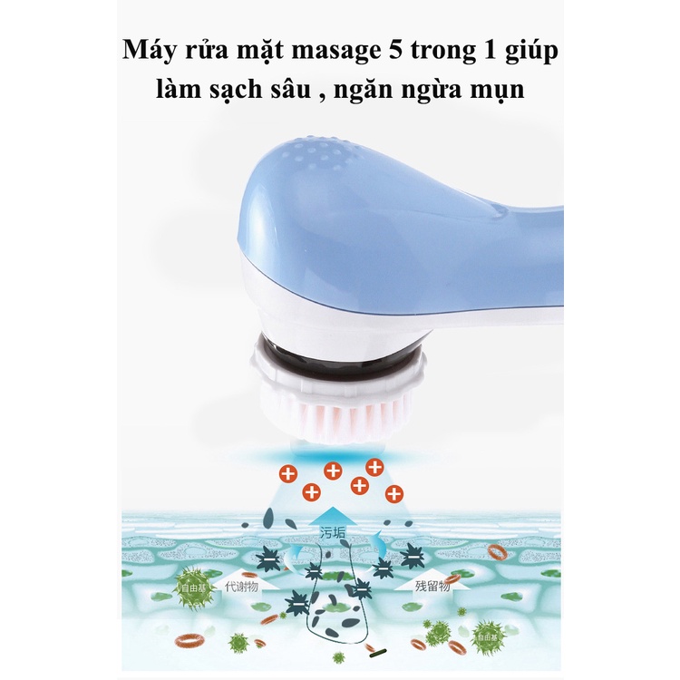 Máy rửa mặt massage 5in1 mát xa rửa mặt tẩy tế bào chết sạc pin - Mẫu mới 2022