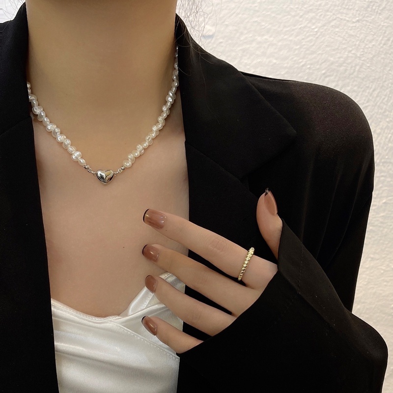 IF ME Vòng Cổ Choker Mặt Trái Tim Từ Tính Đính Ngọc Trai Giả Thời Trang Cho Nữ