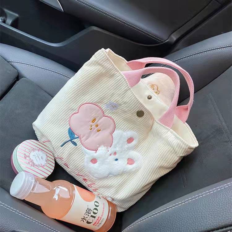 Túi Vải Canvas Mềm Thêu Hình Thỏ Dễ Thương Phong Cách Nhật Bản