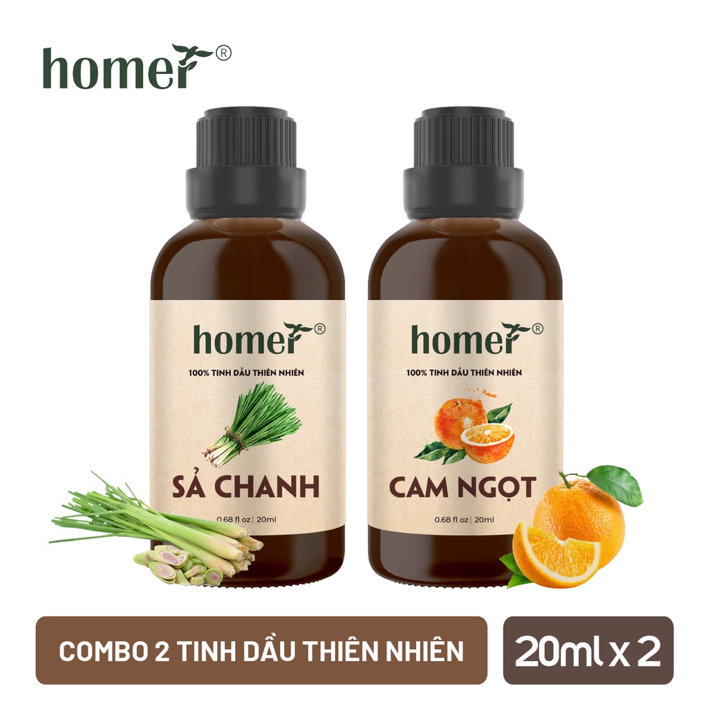 Combo 2 tinh dầu Sả Chanh + Cam Ngọt Homer 20ml/chai