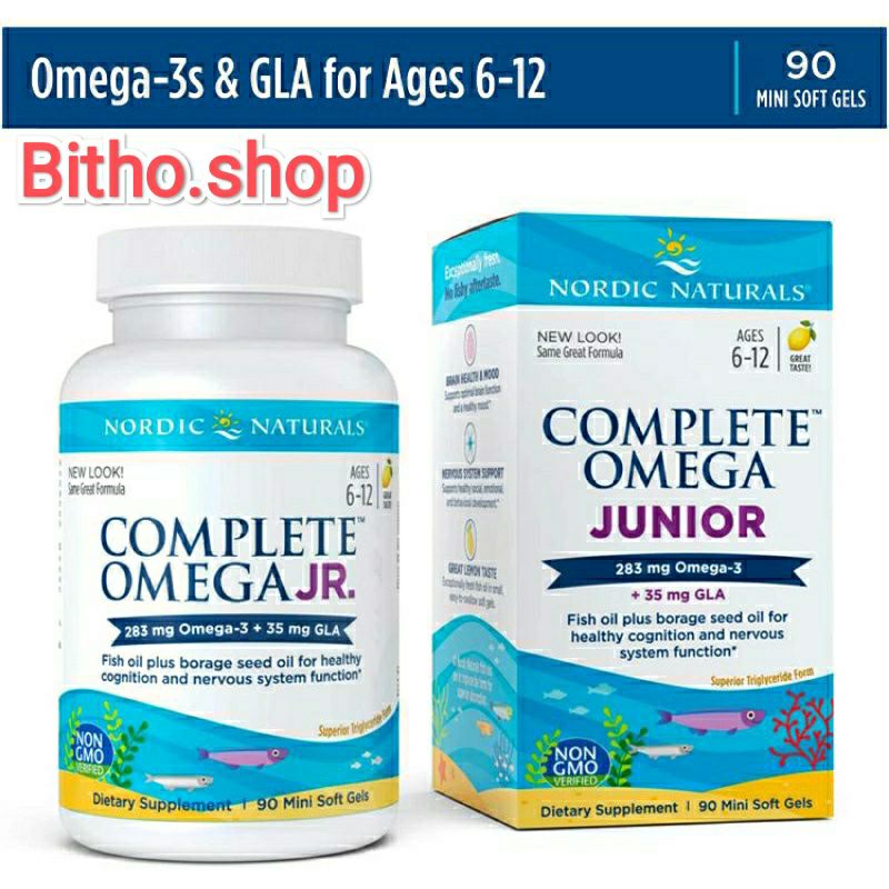 Viên nhai/uống hỗ trợ thị lực, trí lực trẻ em Complete Omega Junior bổ sung 283mg Omega3 Nodric