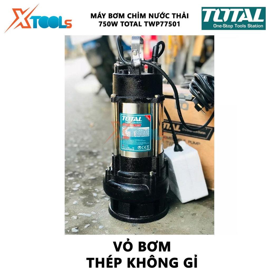 Máy bơm chìm chất thải TOTAL TWP77501 Máy bơm chìm nước thải 750W(1.0HP) 13M Tốc độ dòng chảy 21M3/h tưới tiêu, bơm hút