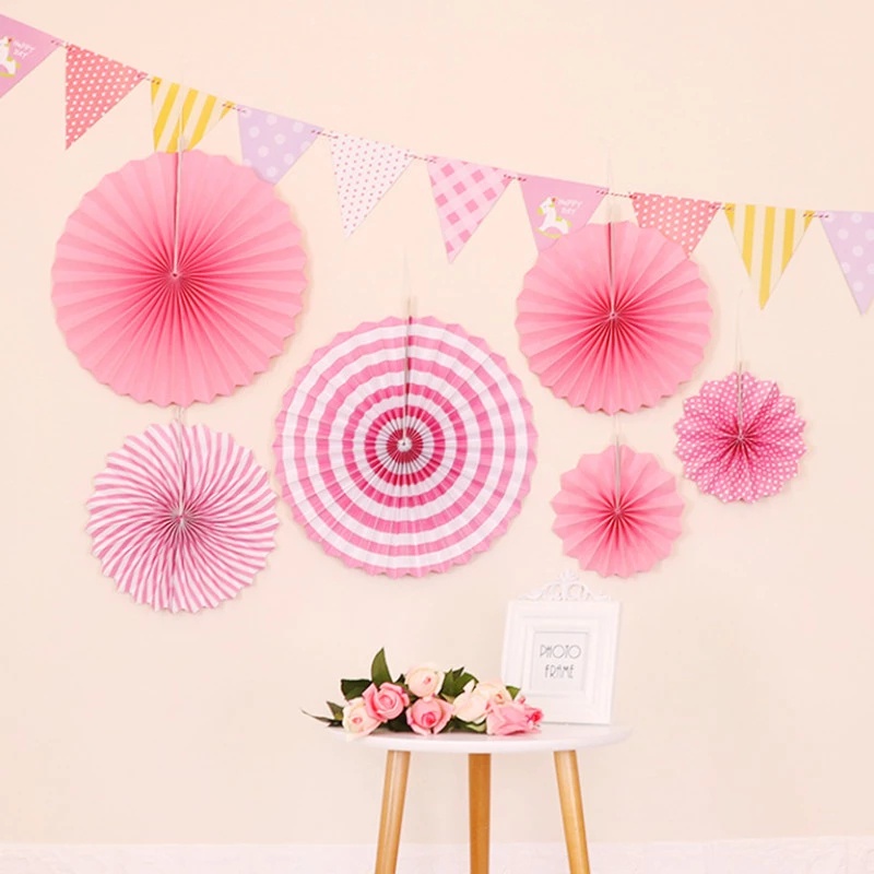 Set 6 Quạt Giấy Nhiều Màu Sắc Làm Phông Nền Trang Trí Tiệc Sinh Nhật