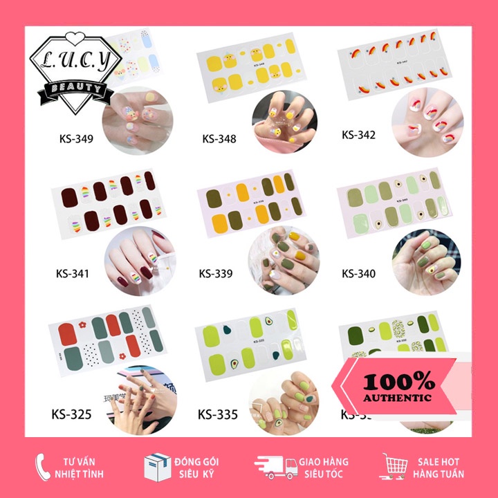 Set 14 nhãn dán, decal trang trí móng tay với nhiều họa tiết tùy chọn Lucy Beauty